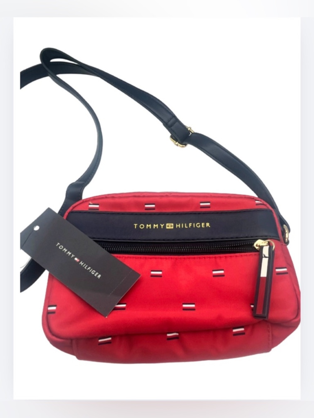 Tommy Hilfiger Red Nylon Belt Bag /Crossbody with Navy Trim - Picture 2 of 10